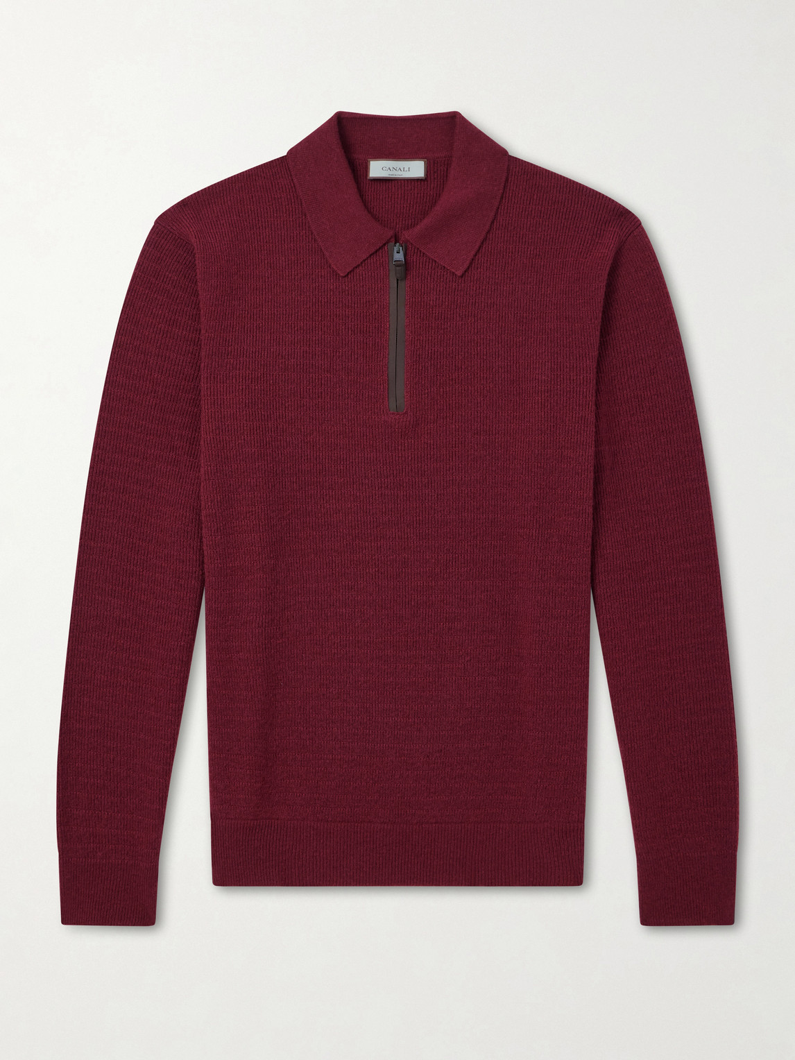 Nubuck-Trimmed Wool And Cashmere-Blend Half-Zip Polo Sweater