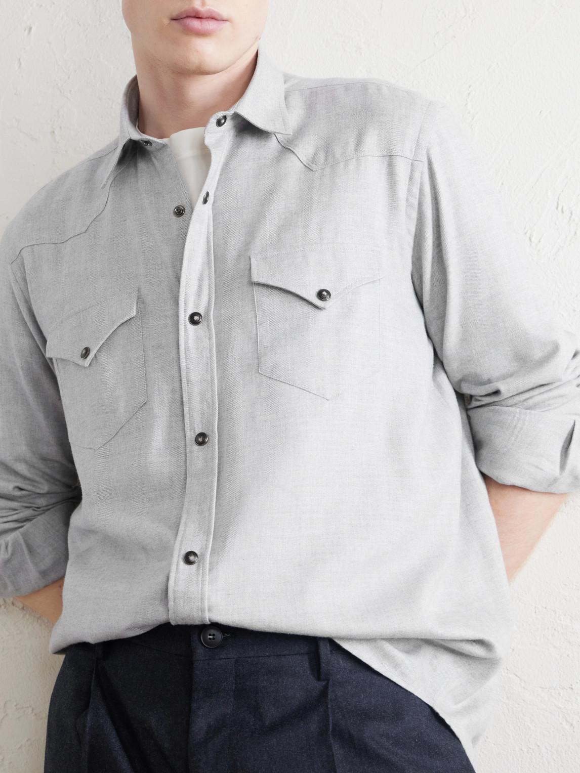 Lyocell And Cotton-Blend Herringbone Shirt