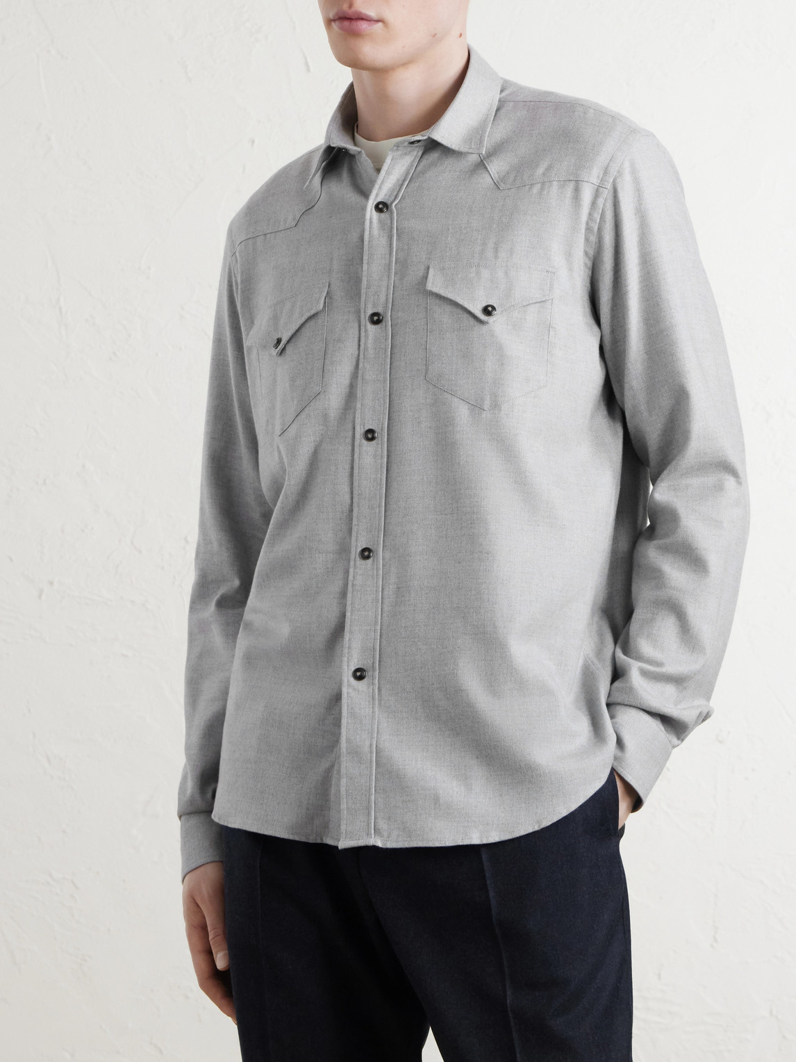 Lyocell And Cotton-Blend Herringbone Shirt