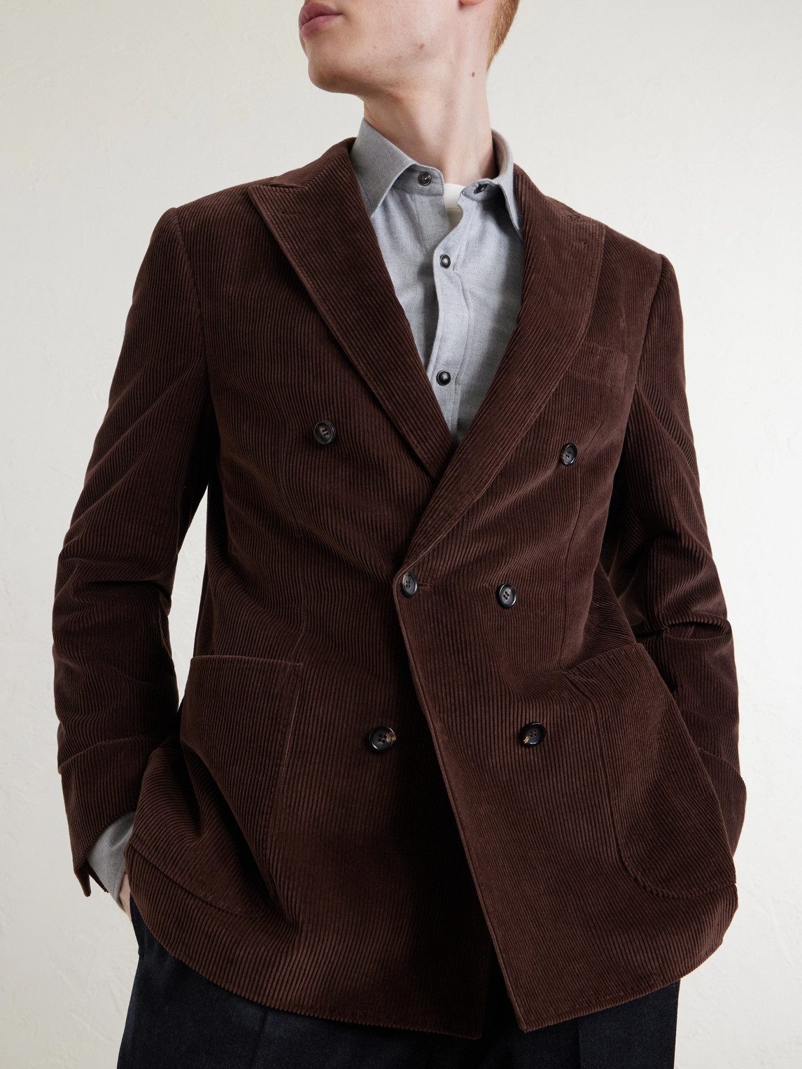 Double-Breasted Cotton-Corduroy Suit