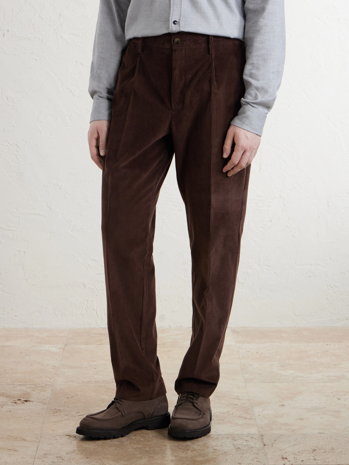Straight-Leg Pleated Cotton- Corduroy