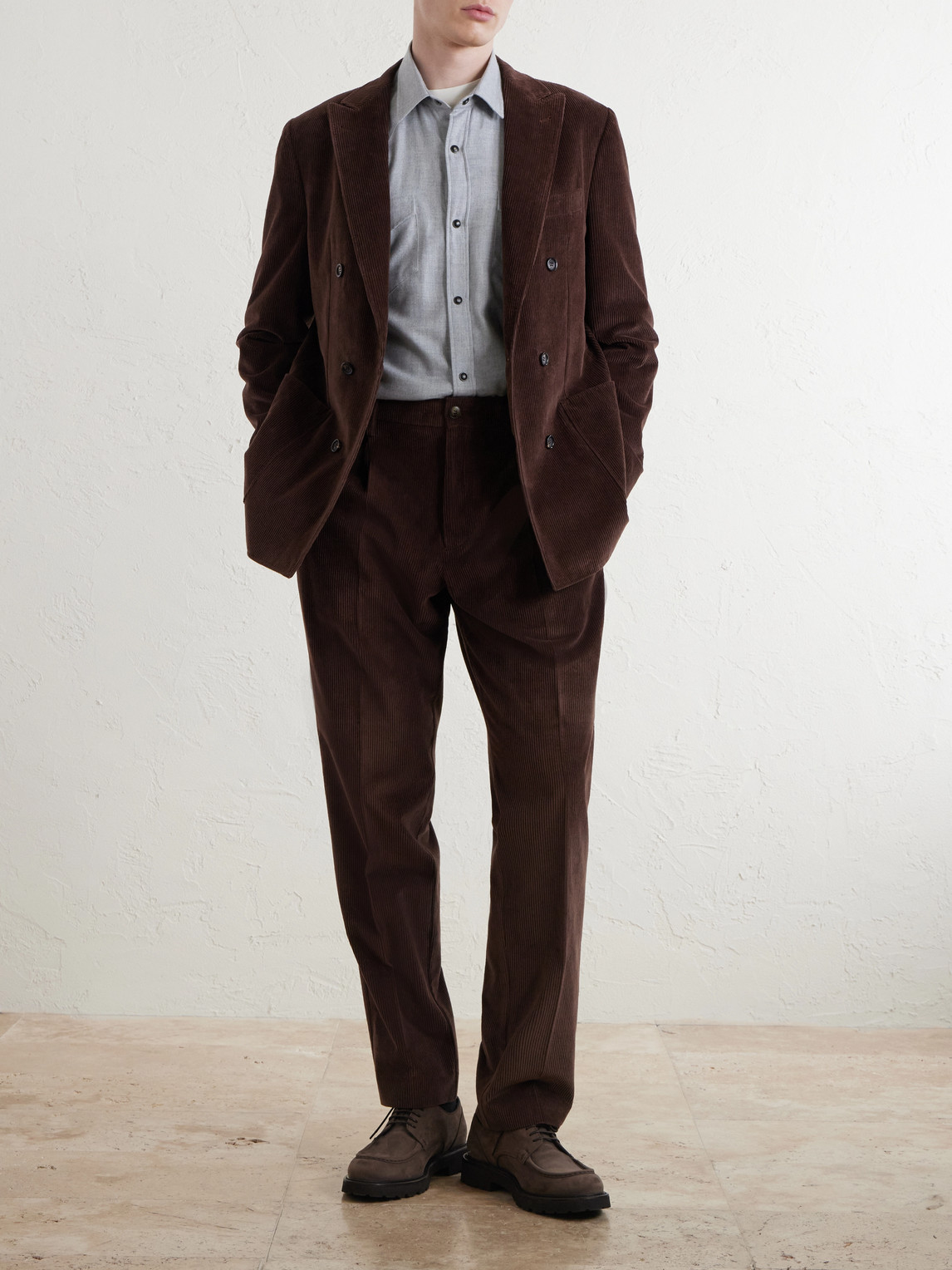 Straight-Leg Pleated Cotton- Corduroy