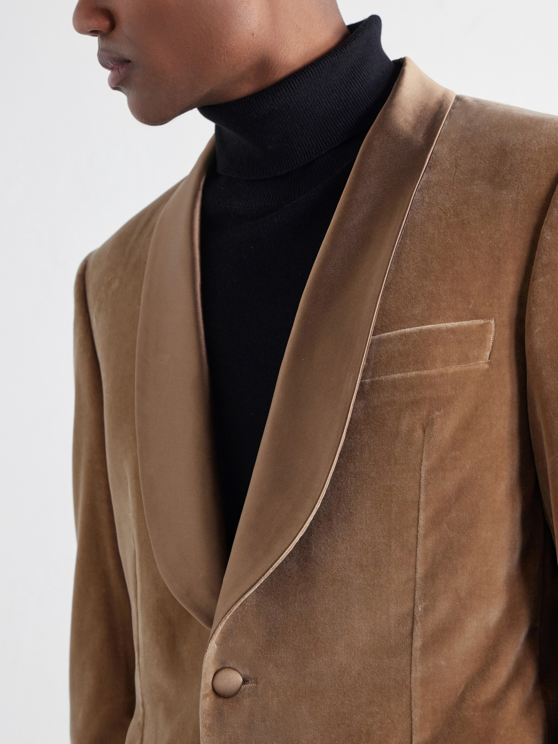 Shawl-Collar Satin-Trimmed Cotton-Velvet Tuxedo Jacket