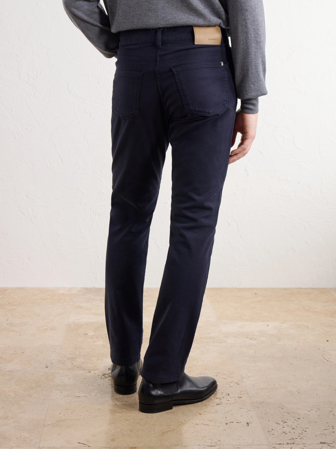 Straight-Leg Stretch-Cotton Gabardine Trousers Slim-Fit