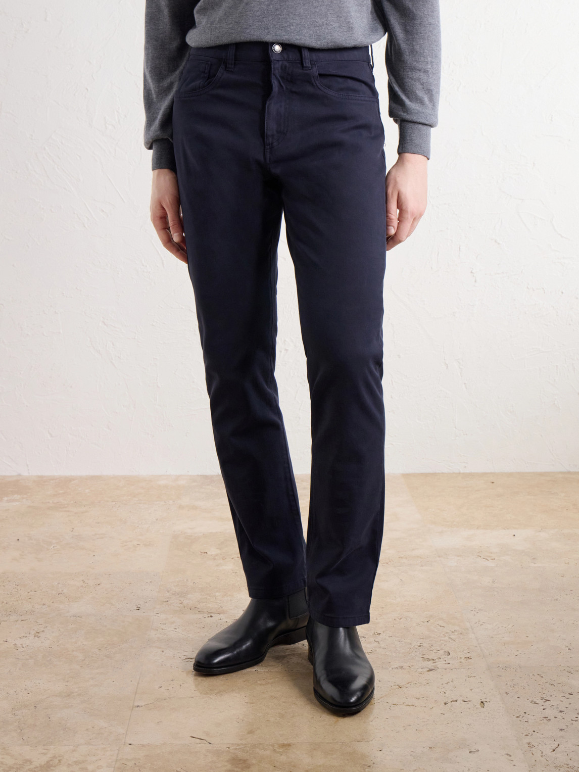 Straight-Leg Stretch-Cotton Gabardine Trousers Slim-Fit