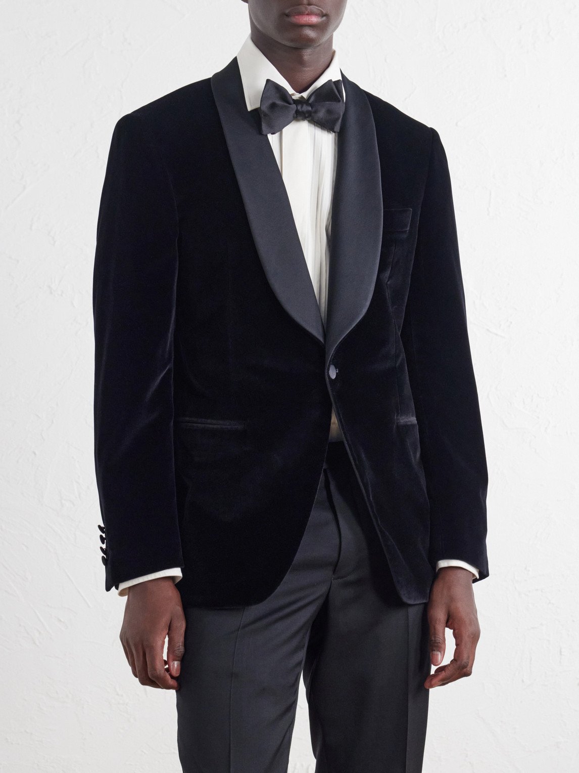 Shawl-Collar Satin-Trimmed Cotton-Velvet Tuxedo Jacket