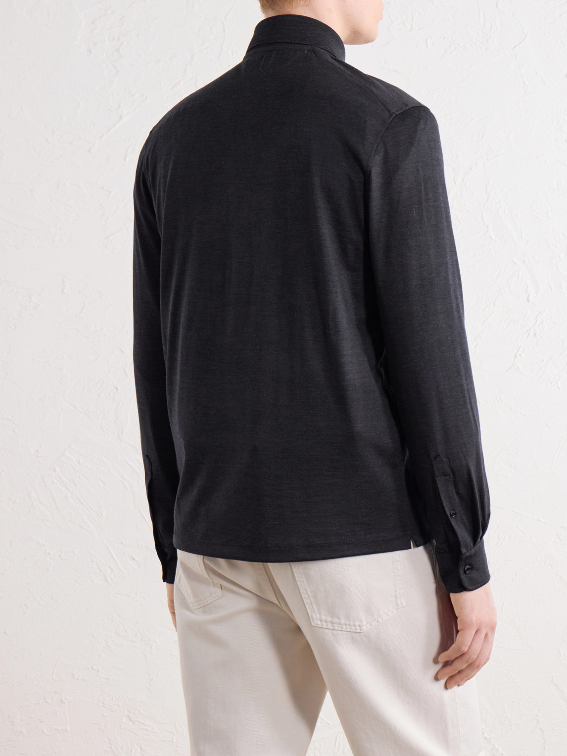 Virgin Wool-Jersey Half-Zip Polo Shirt
