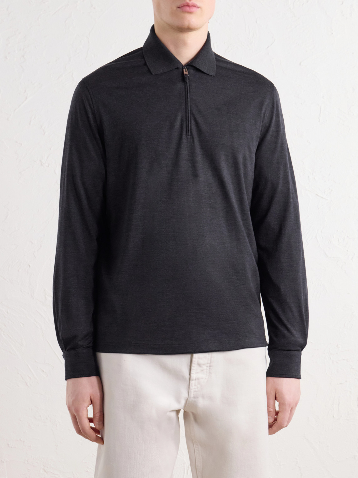 Virgin Wool-Jersey Half-Zip Polo Shirt