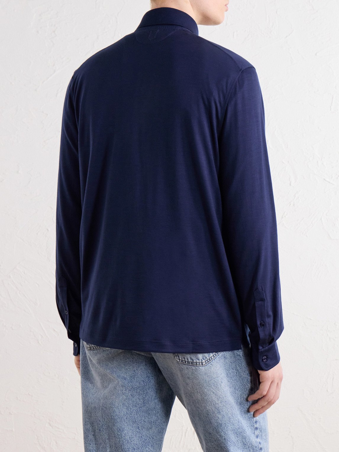 Wool-Jersey Half-Zip Polo Shirt