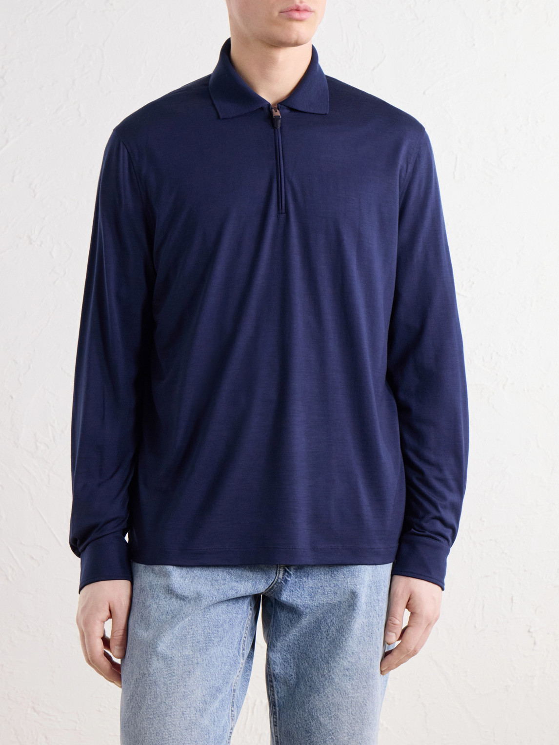 Wool-Jersey Half-Zip Polo Shirt