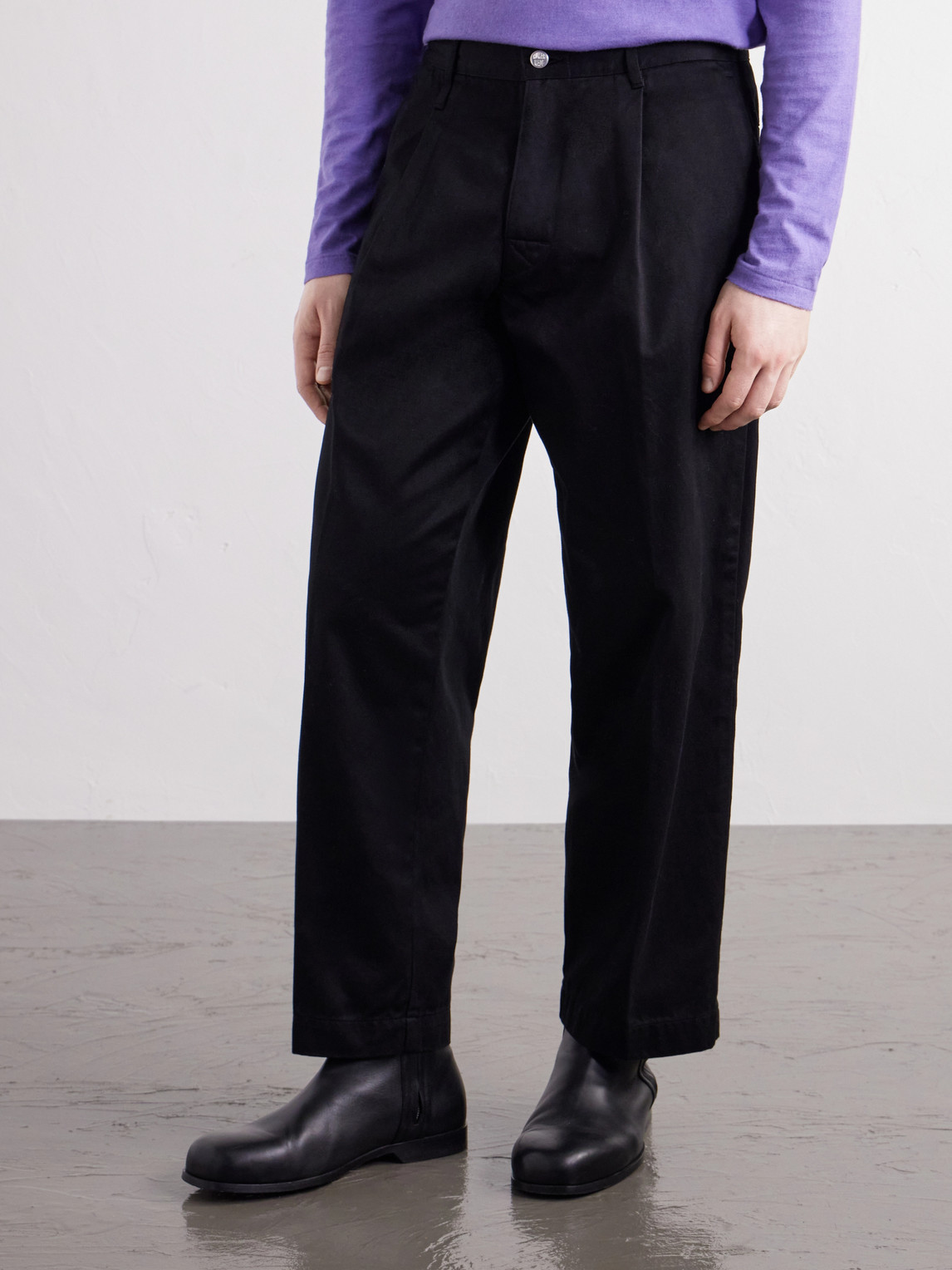 Tapered Pleated Cotton-Canvas Trousers