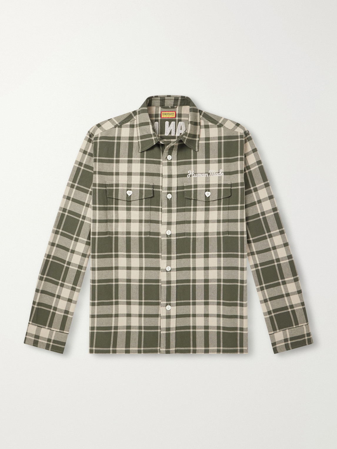 Human Made Logo-embroidered Checked Cotton-flannel Shirt In Green