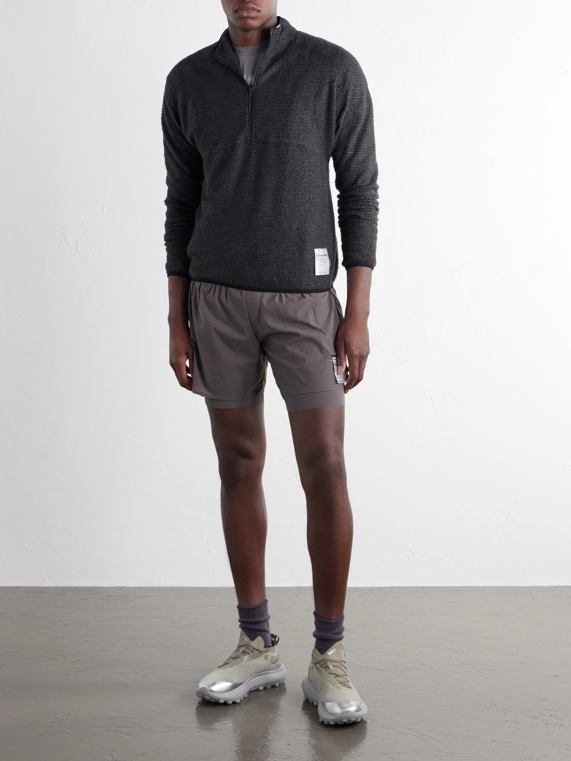 Logo-Print Fuzzfleece™ Half‑Zip Running Top