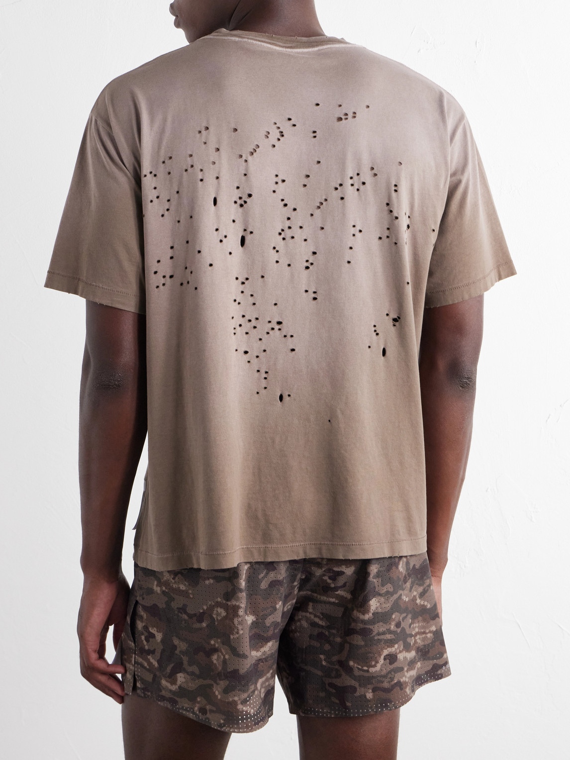 Logo-Print Distressed Mothtech™ Cotton-Jersey T-Shirt