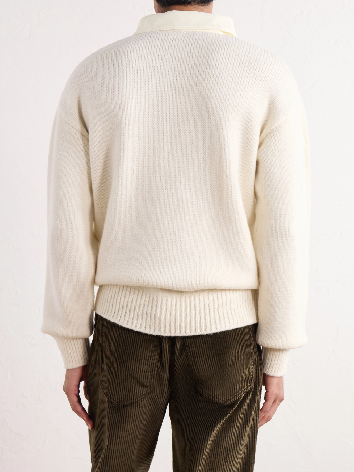 Logo-Embroidered Cotton Twill-Trimmed Wool-Blend Polo Sweater