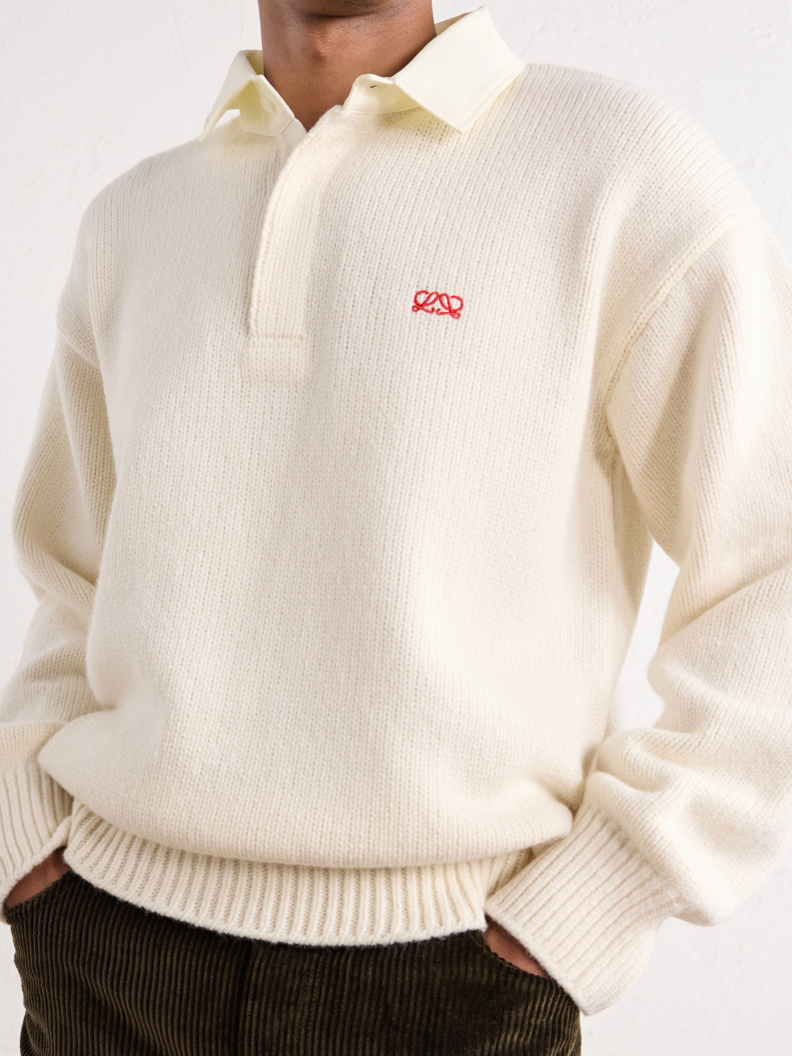 Logo-Embroidered Cotton Twill-Trimmed Wool-Blend Polo Sweater