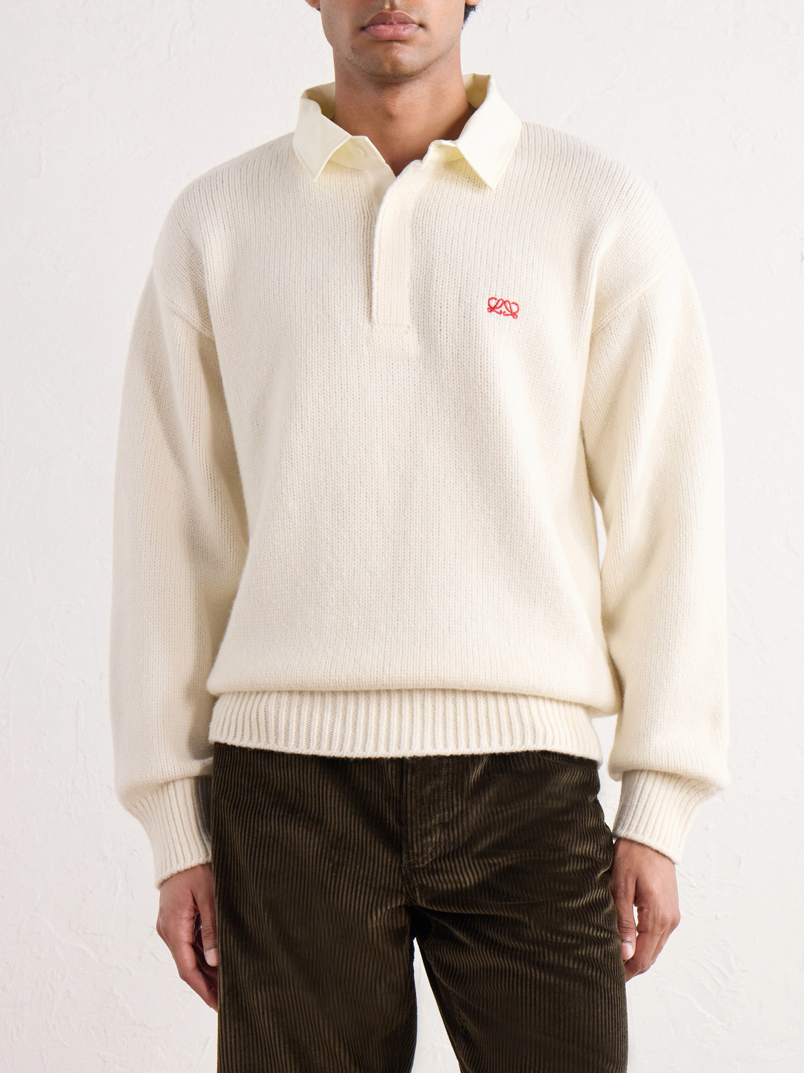 Logo-Embroidered Cotton Twill-Trimmed Wool-Blend Polo Sweater