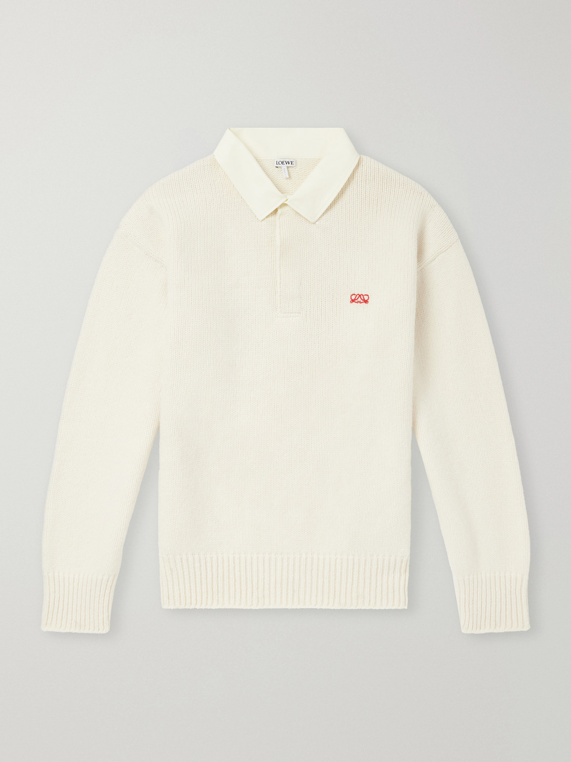 Logo-Embroidered Cotton Twill-Trimmed Wool-Blend Polo Sweater