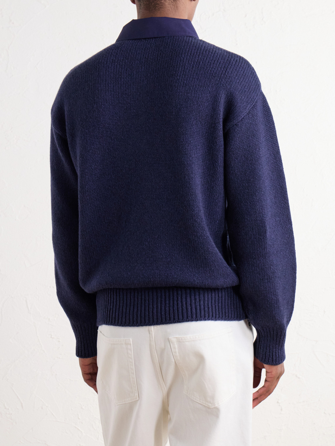 Logo-Embroidered Cotton Twill-Trimmed Wool-Blend Polo Sweater