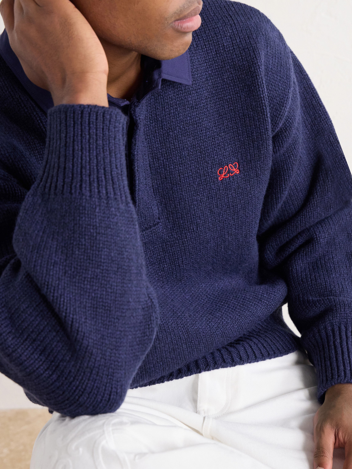 Logo-Embroidered Cotton Twill-Trimmed Wool-Blend Polo Sweater