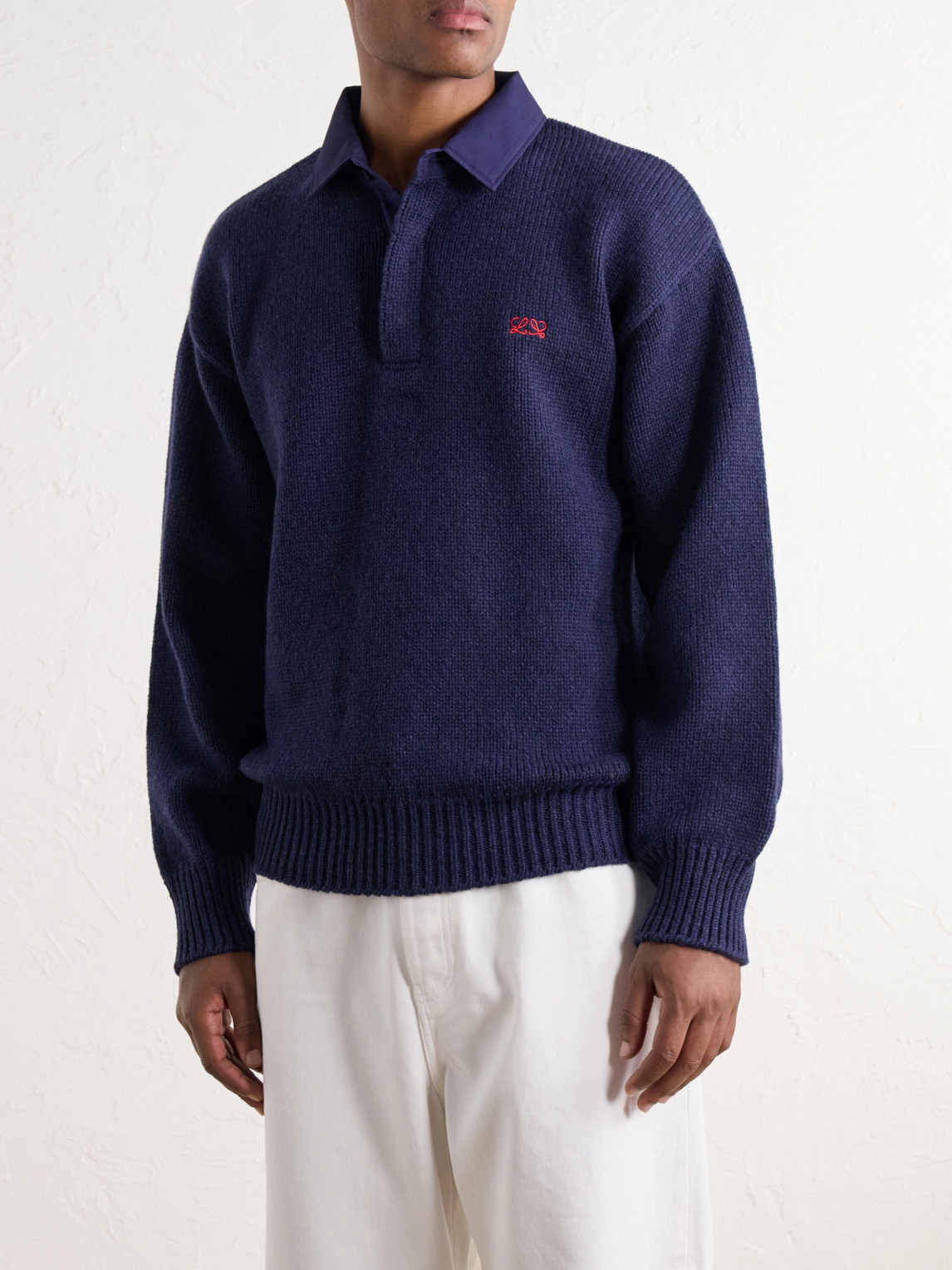 Logo-Embroidered Cotton Twill-Trimmed Wool-Blend Polo Sweater