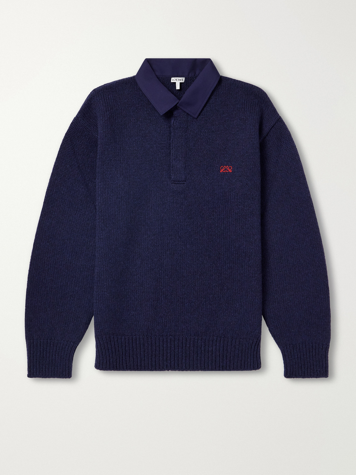 Logo-Embroidered Cotton Twill-Trimmed Wool-Blend Polo Sweater