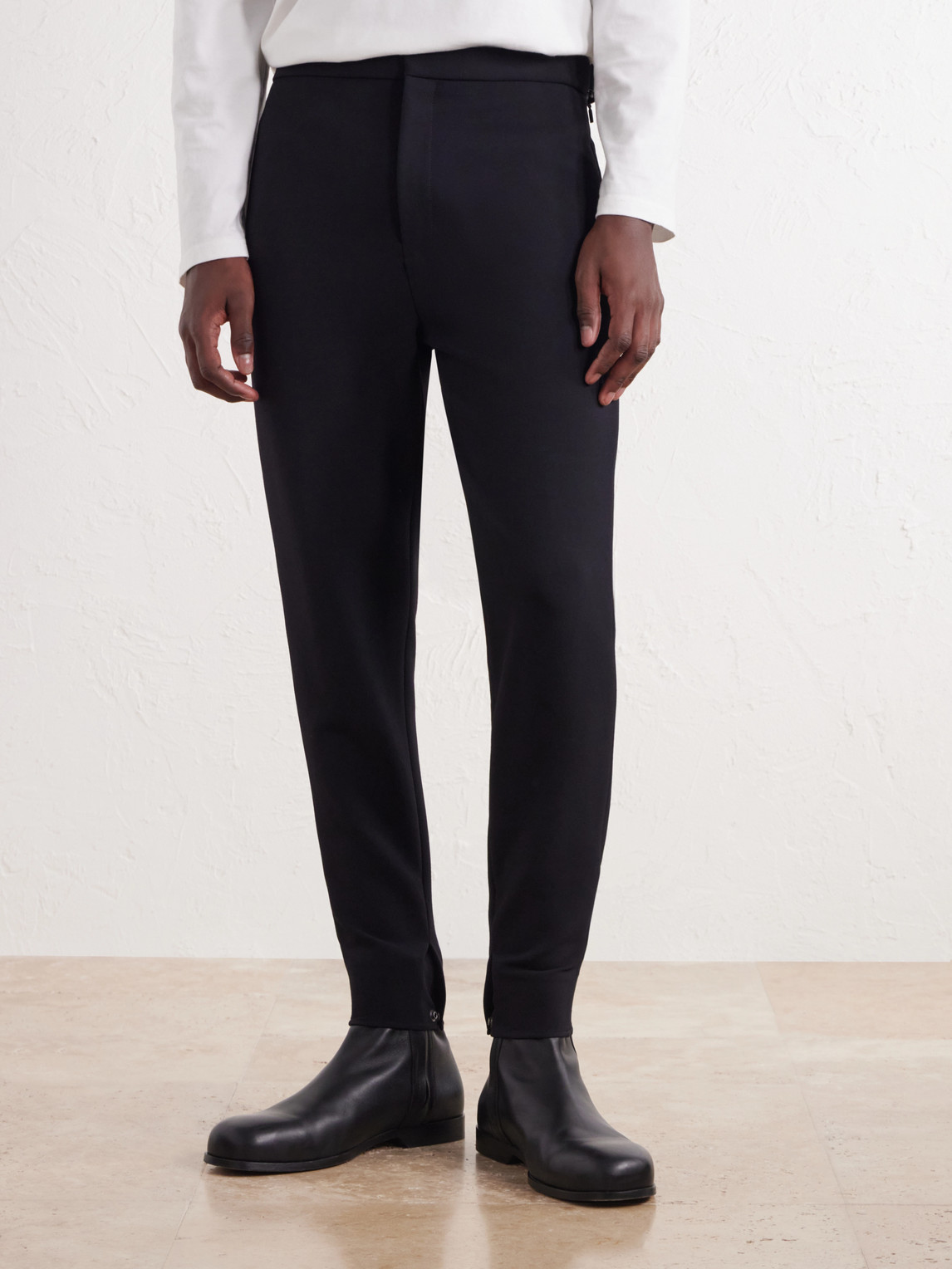 Tapered Leather-Trimmed Wool-Blend Twill Trousers