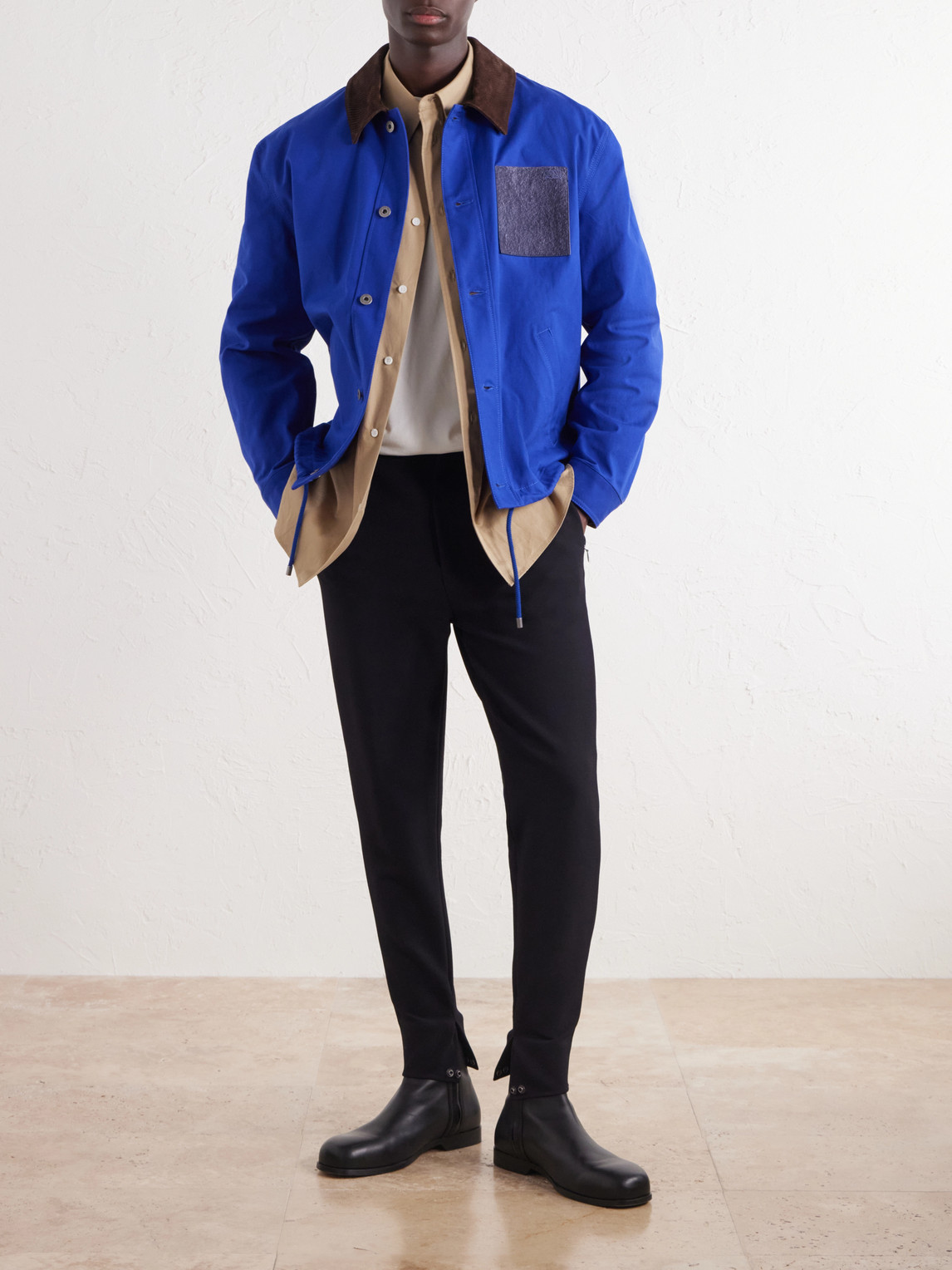 Tapered Leather-Trimmed Wool-Blend Twill Trousers