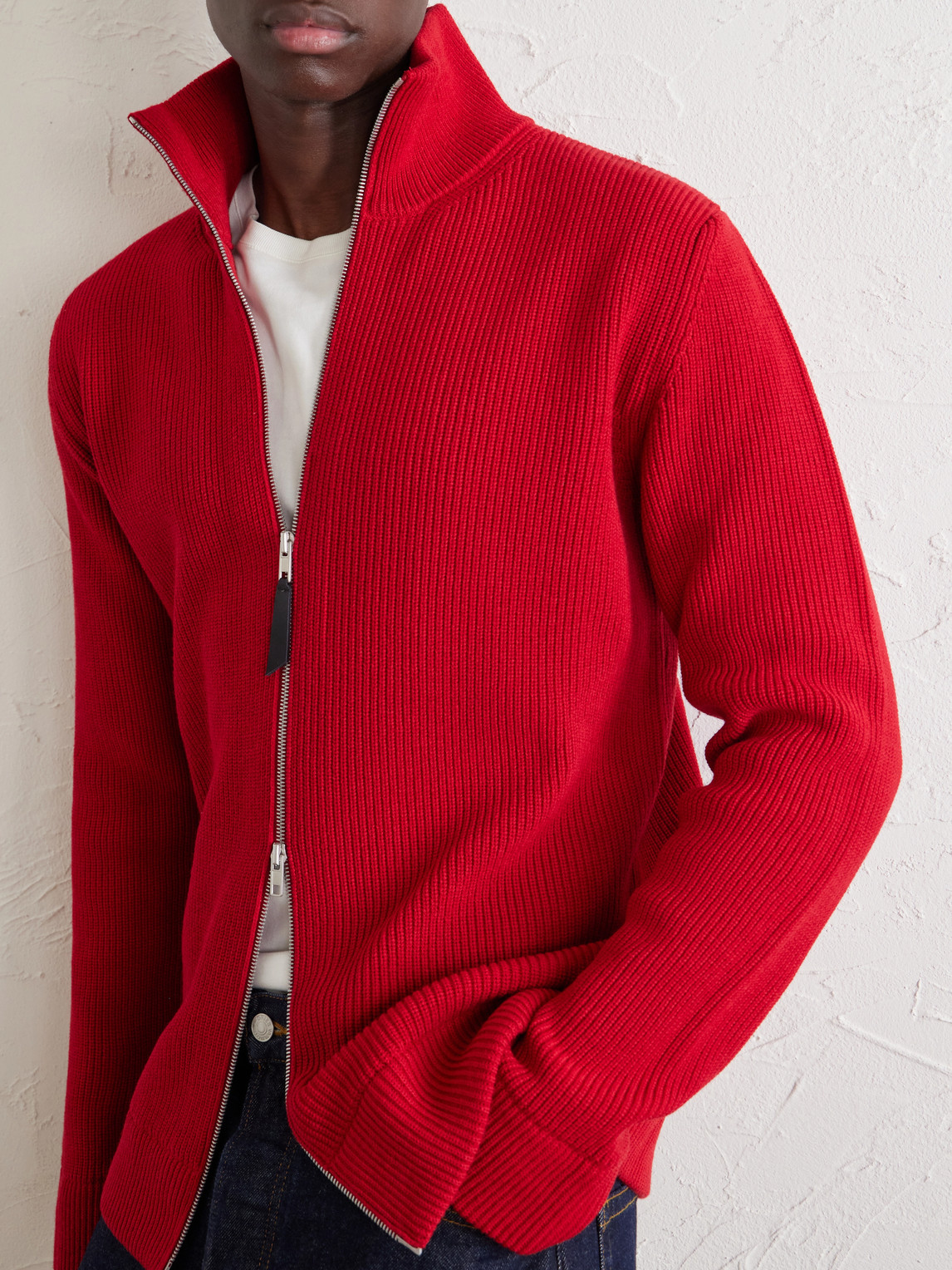 Ribbed Cotton And Wool-Blend Zip-Up Cardigan
