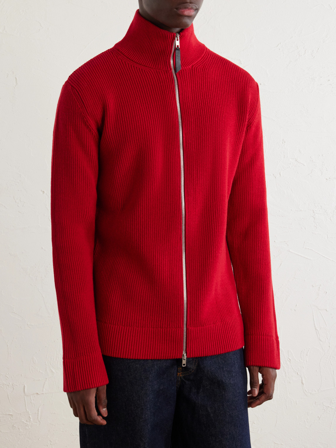 Ribbed Cotton And Wool-Blend Zip-Up Cardigan