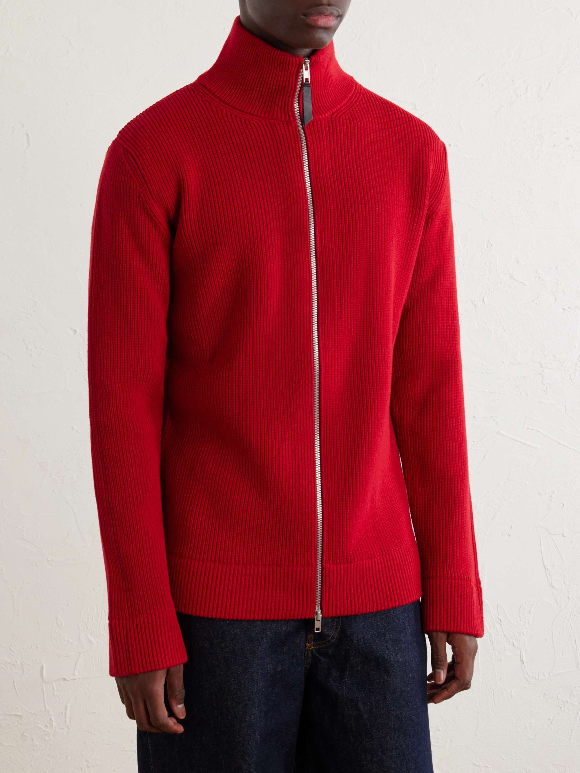 MAISON MARGIELA Ribbed Cotton and Wool-Blend Zip-Up Cardigan