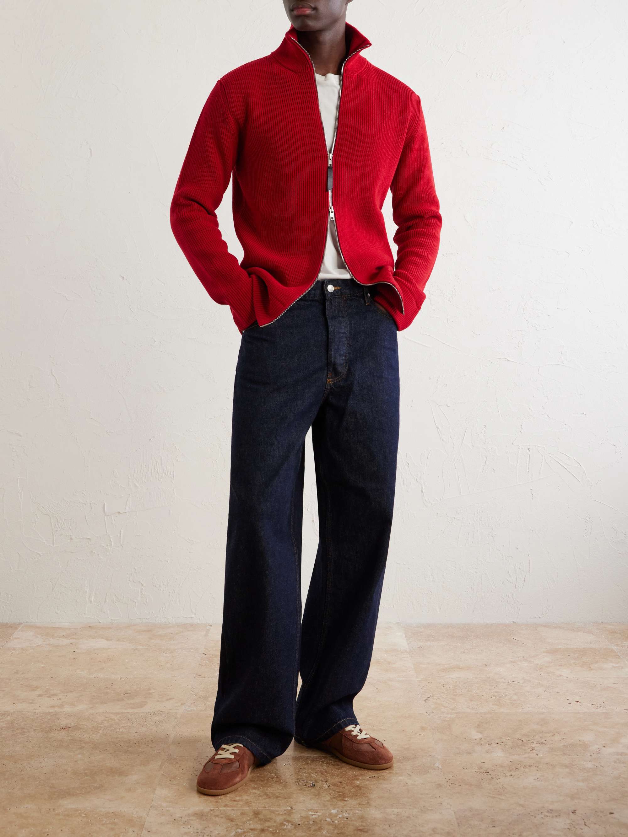MAISON MARGIELA Ribbed Cotton and Wool-Blend Zip-Up Cardigan