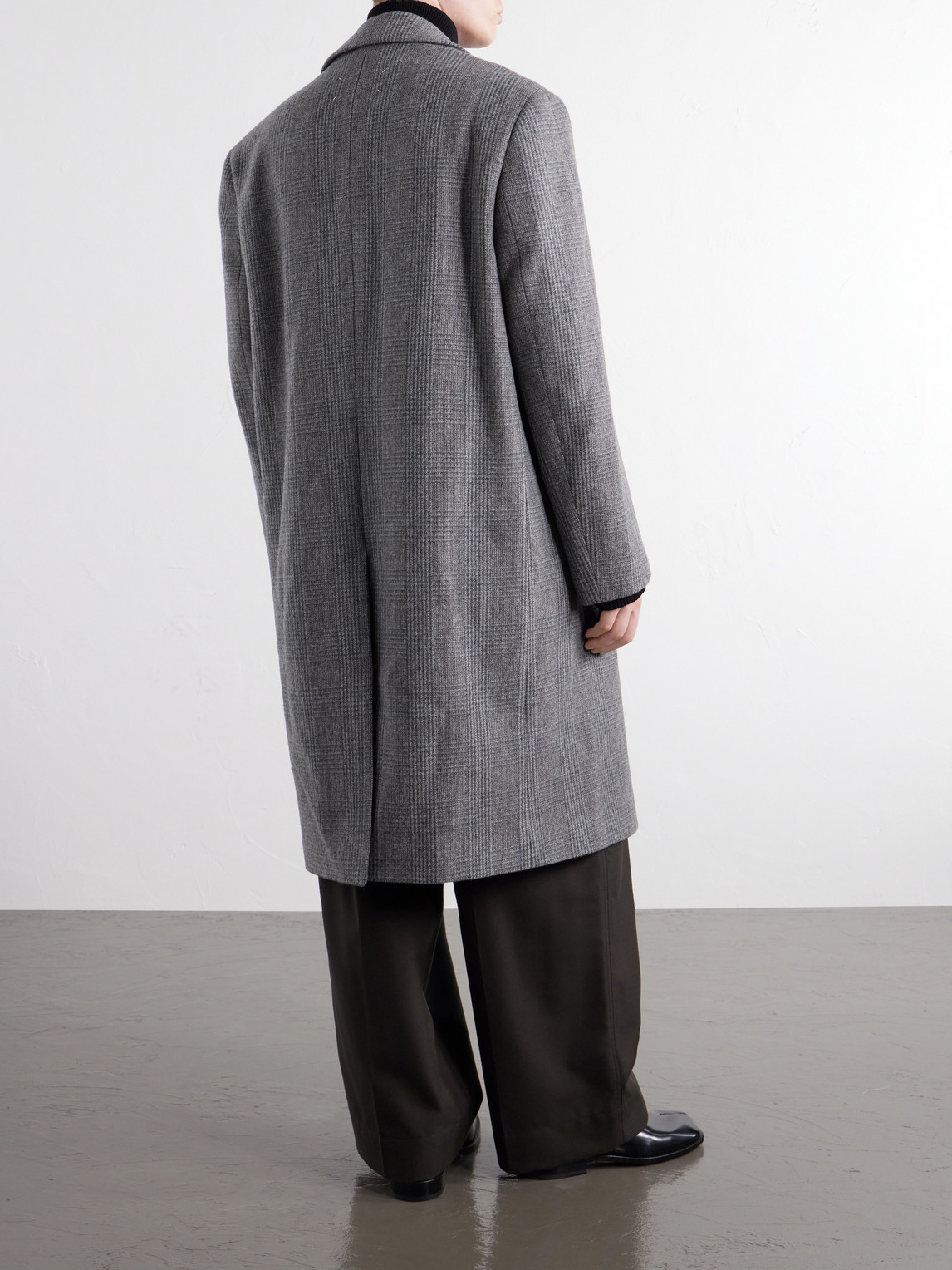 Double-Breasted Prince Of Wales Checked Virgin Wool Coat