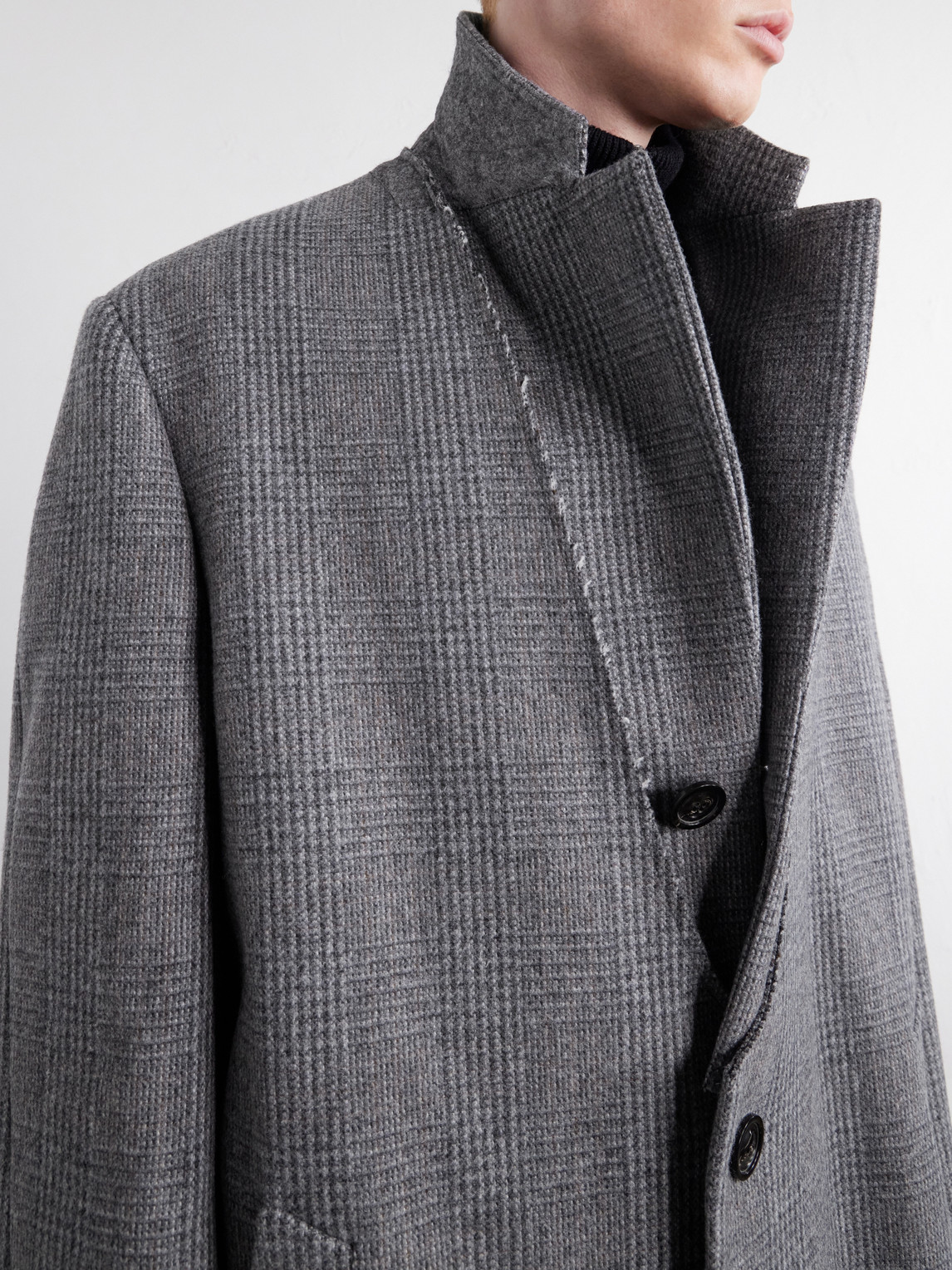 Double-Breasted Prince Of Wales Checked Virgin Wool Coat
