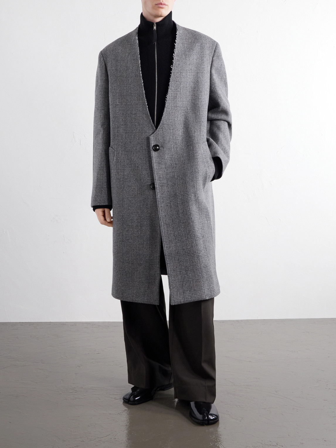 Double-Breasted Prince Of Wales Checked Virgin Wool Coat
