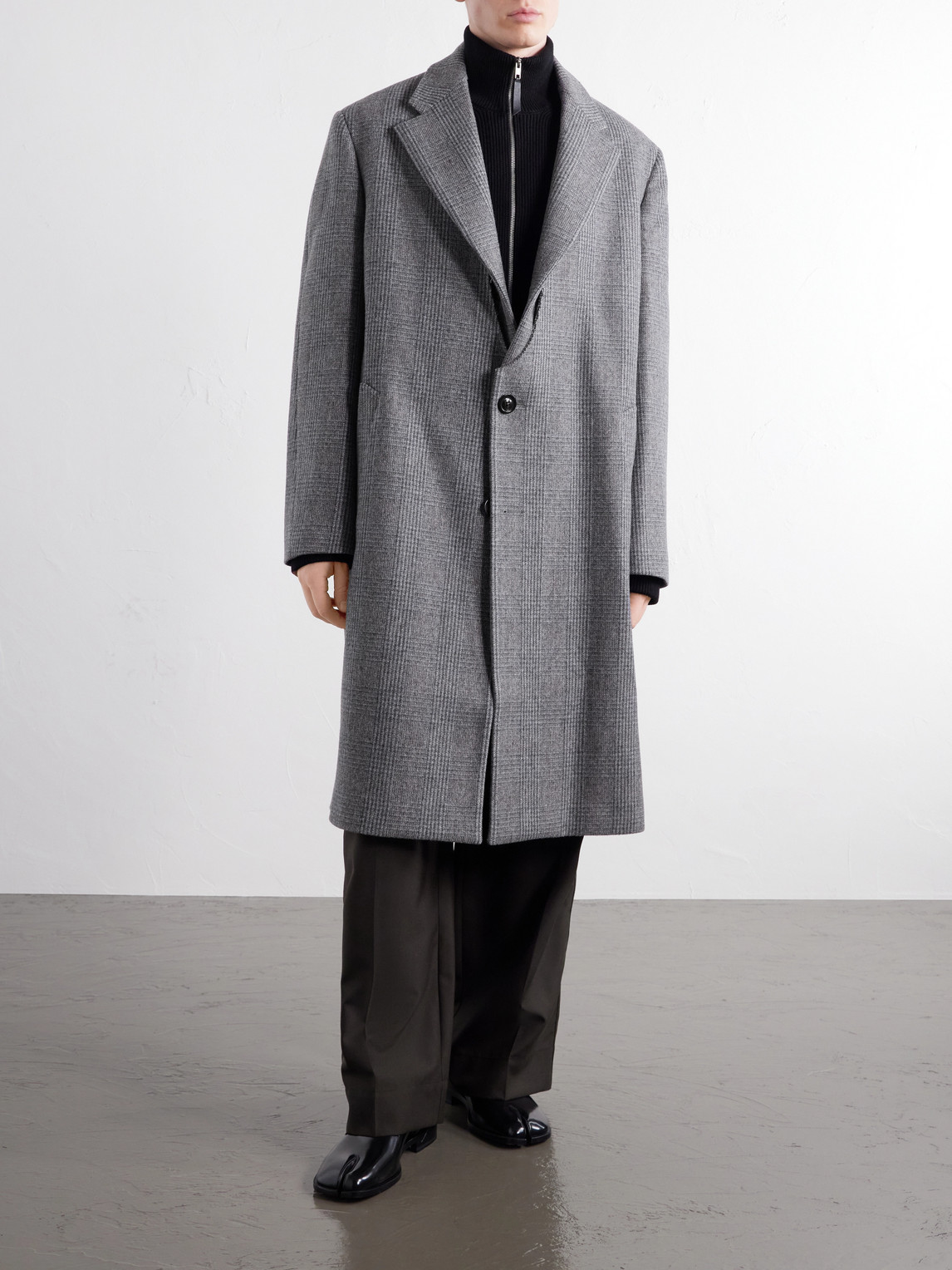Double-Breasted Prince Of Wales Checked Virgin Wool Coat