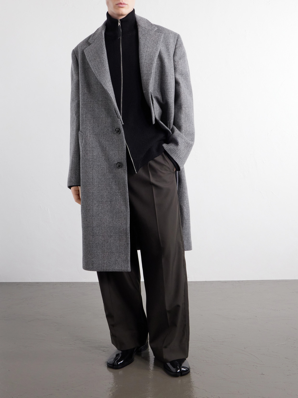 Double-Breasted Prince Of Wales Checked Virgin Wool Coat
