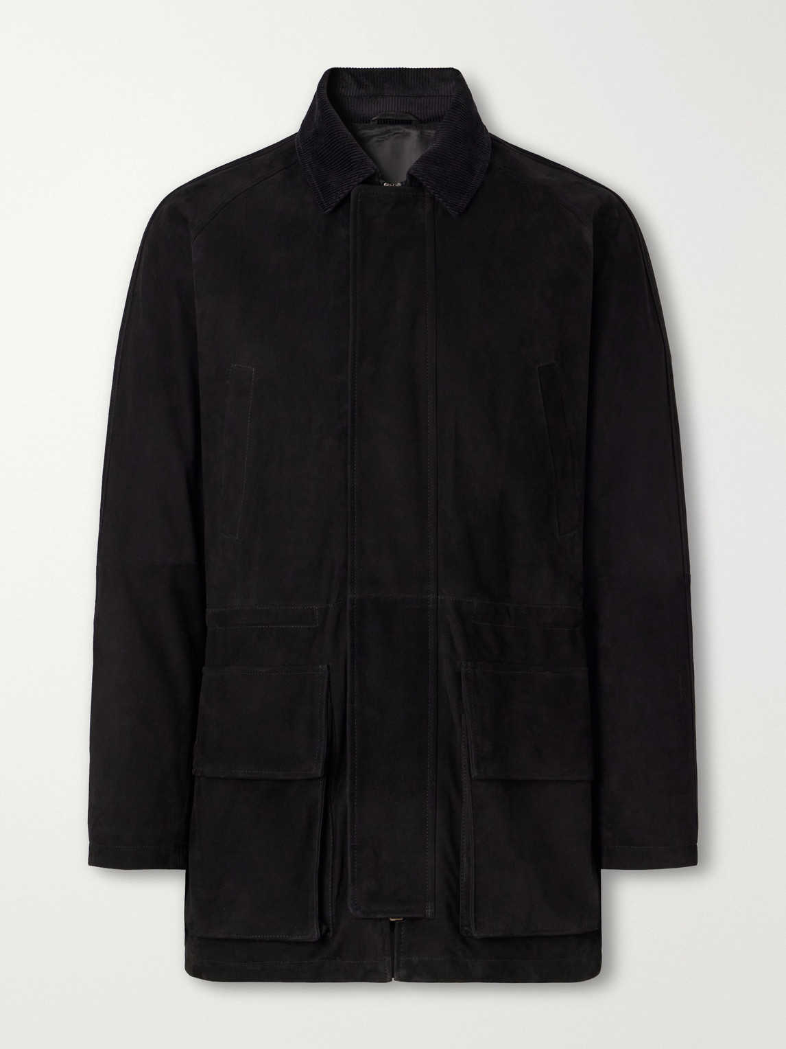 J. Mueser Panelled Corduroy-trimmed Suede Jacket In Black