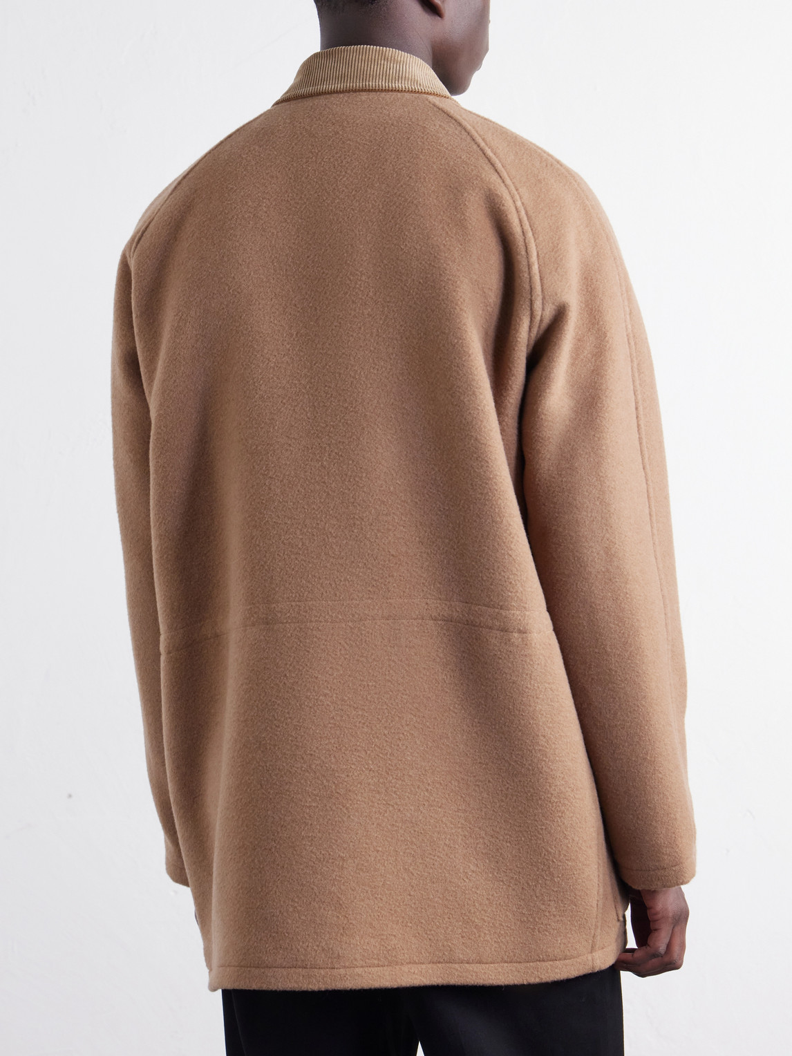 Panelled Corduroy-Trimmed Camel Jacket
