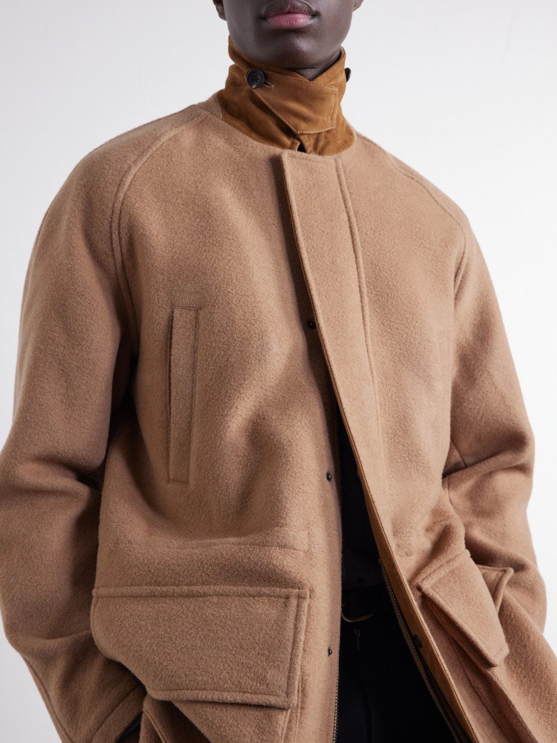 Panelled Corduroy-Trimmed Camel Jacket