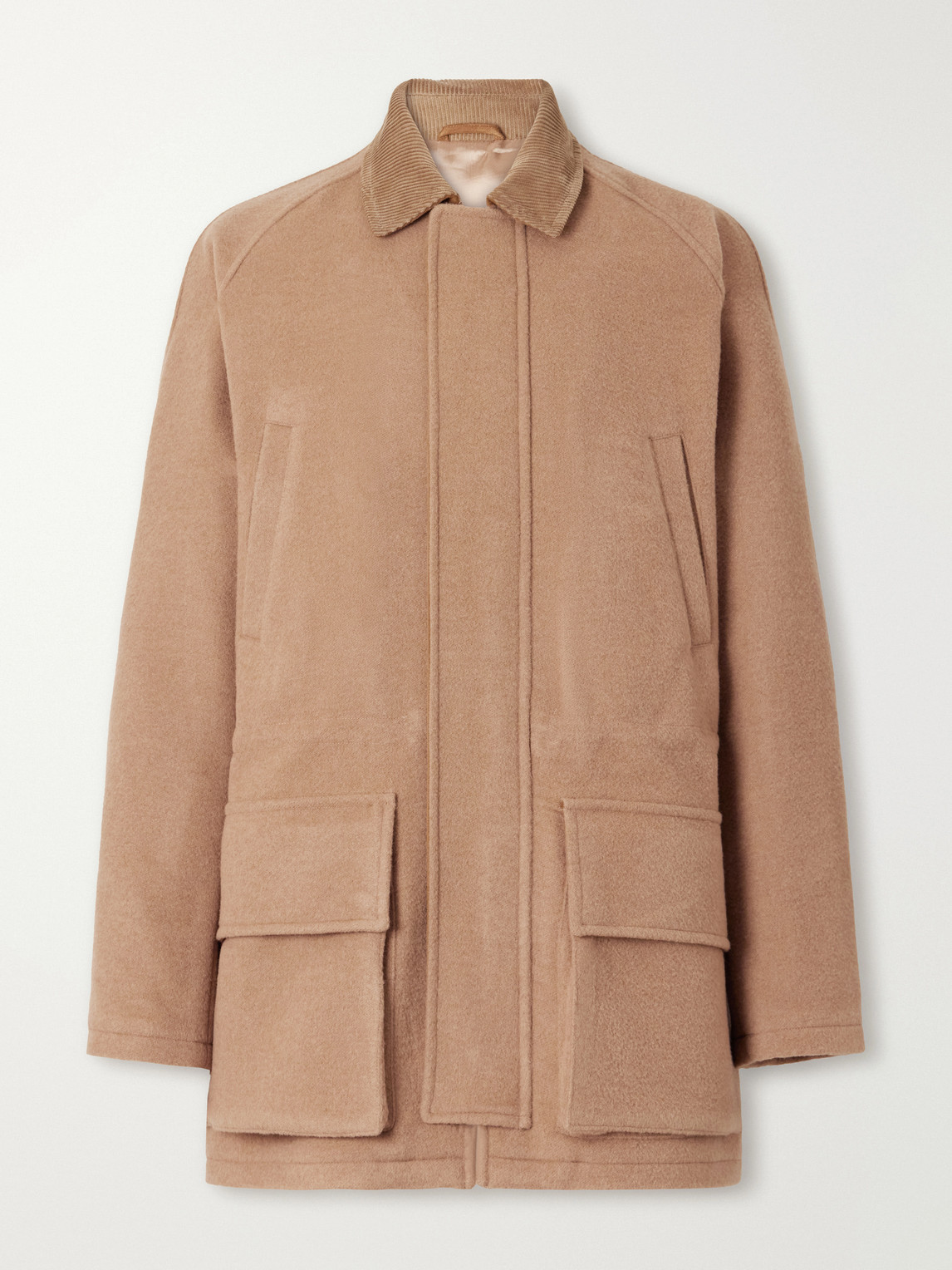 J. Mueser Panelled Corduroy-trimmed Camel Hair Jacket In Brown