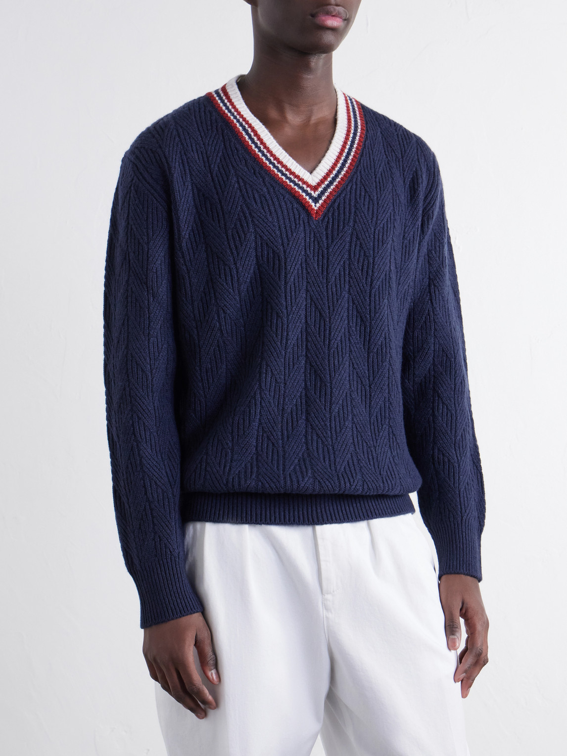 Herringbone Wool And Cashmere-Blend Sweater