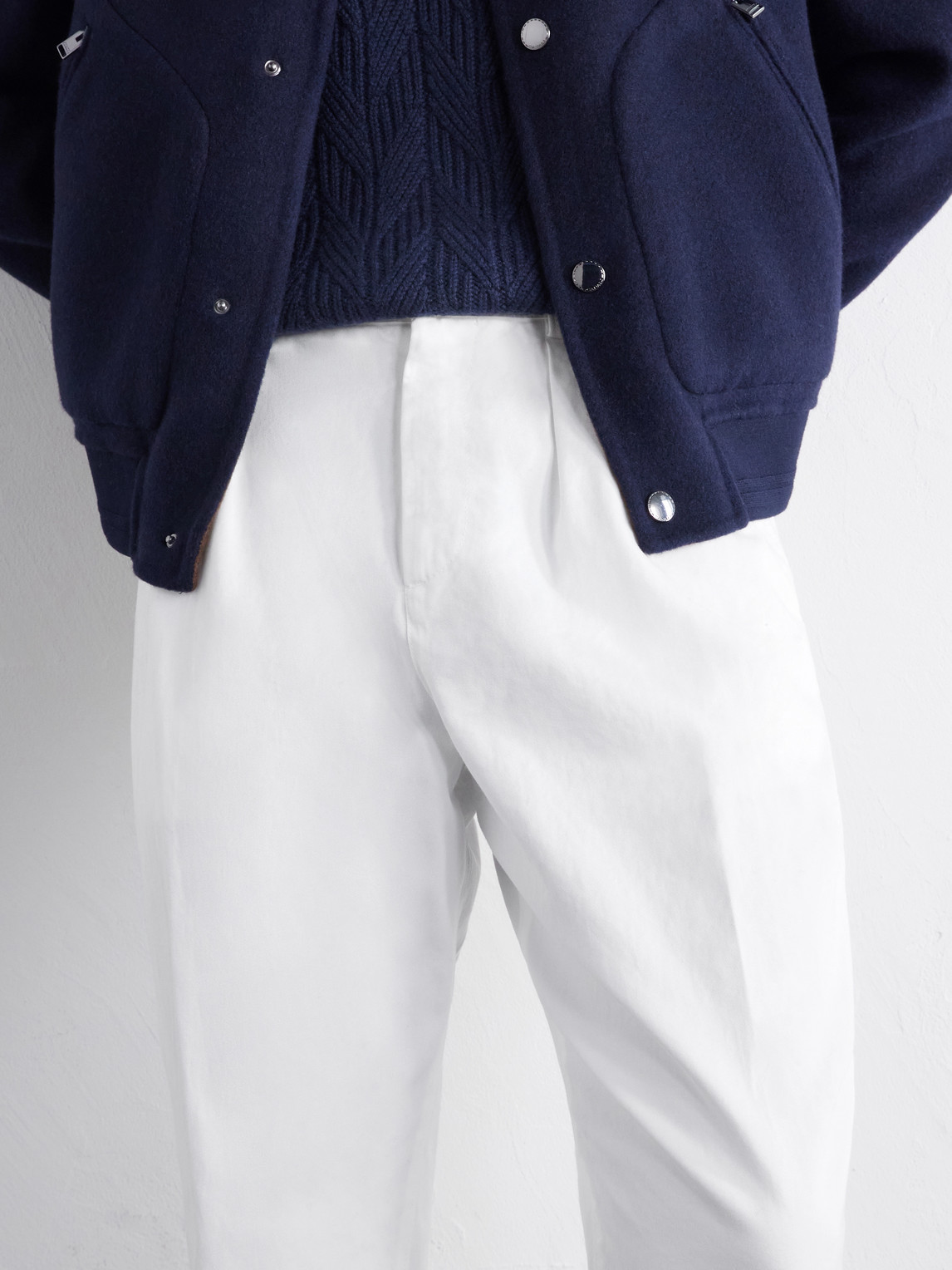 Tapered Pleated Cotton-Twill Trousers