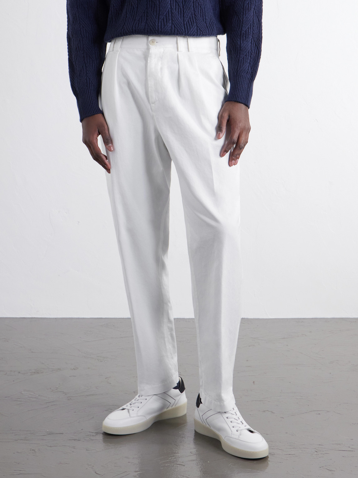 Tapered Pleated Cotton-Twill Trousers