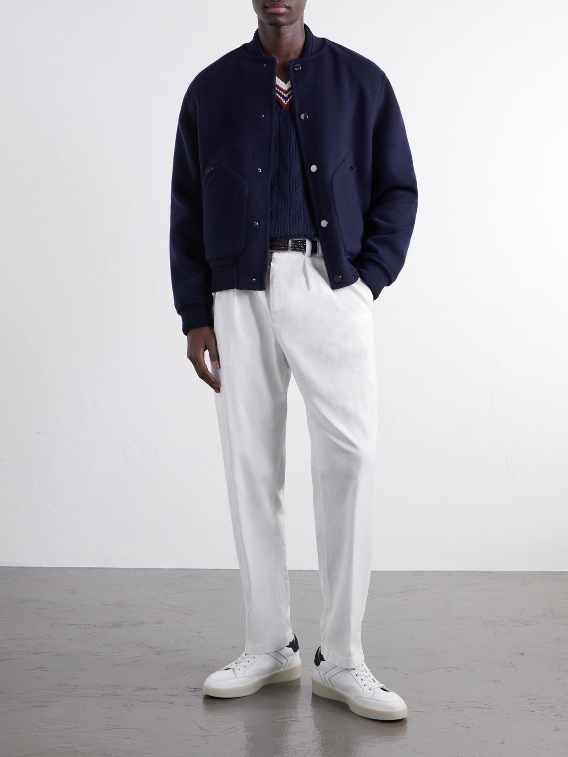 Tapered Pleated Cotton-Twill Trousers