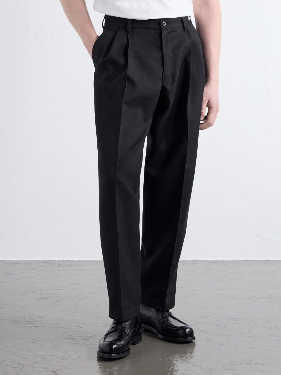 Tapered Pleated Twill Trousers
