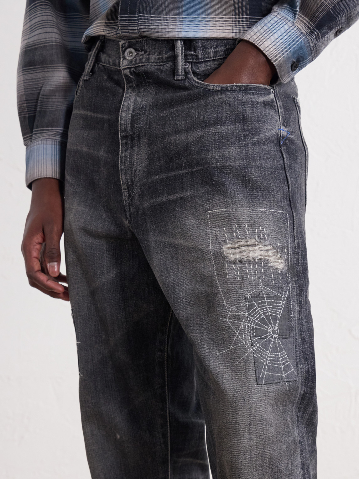 Savage Straight-Leg Distressed Embroidered Jeans