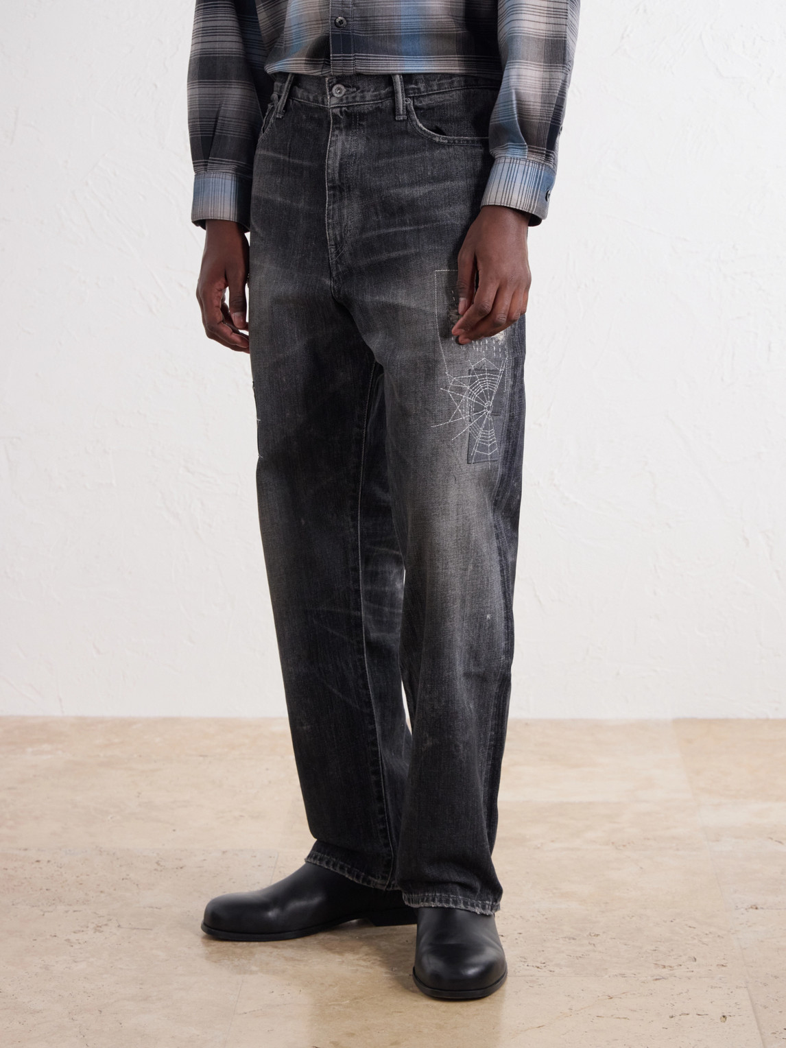 Savage Straight-Leg Distressed Embroidered Jeans