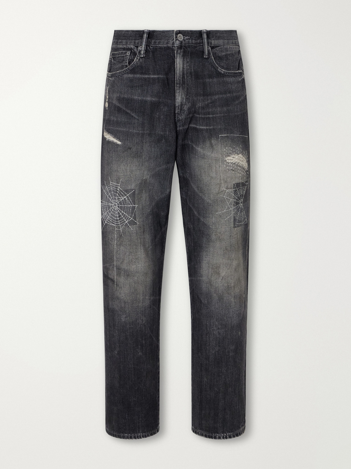 Savage Straight-Leg Distressed Embroidered Jeans