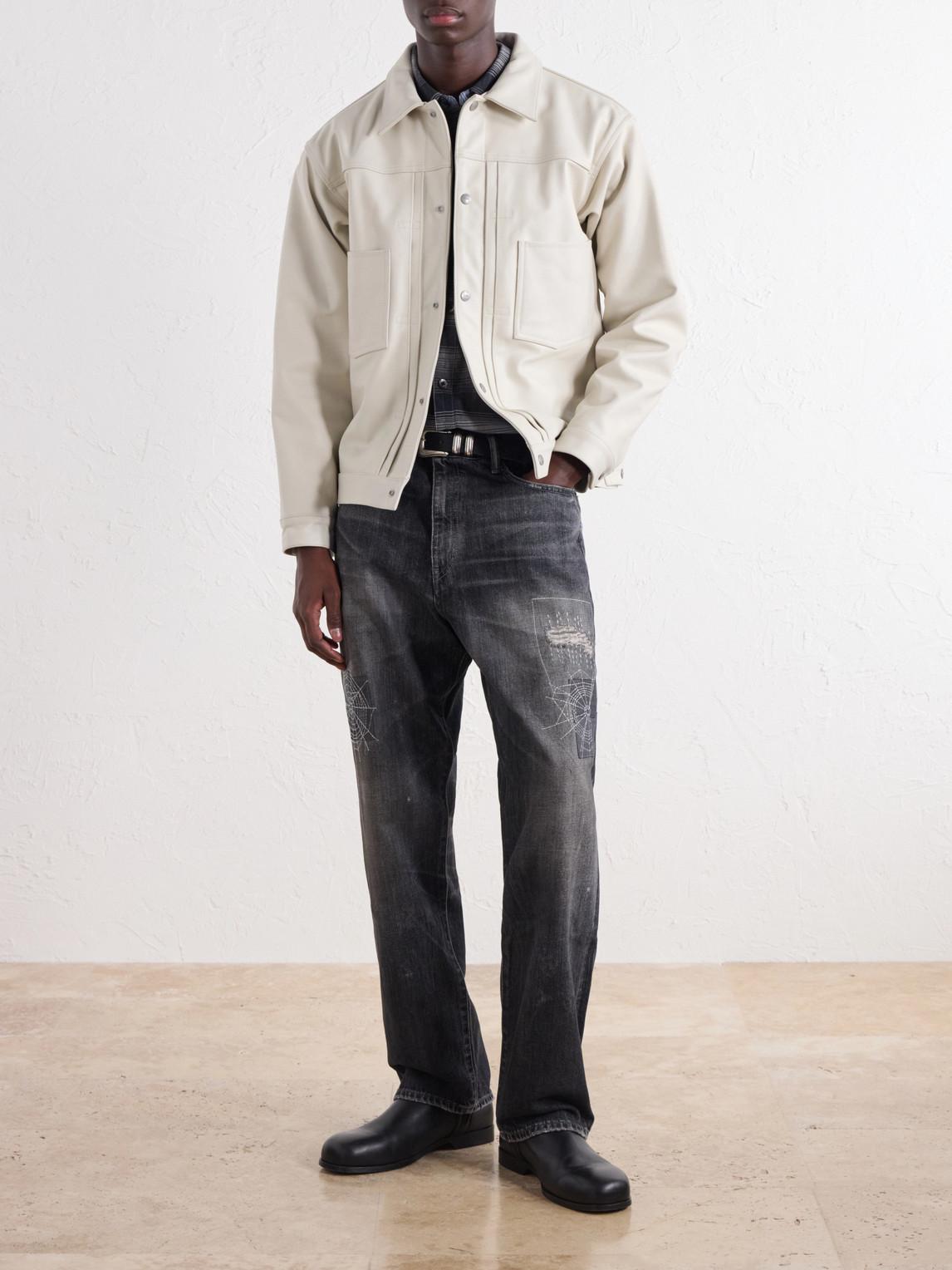 Savage Straight-Leg Distressed Embroidered Jeans